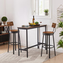 Swivel bar stool set of 2 with backrest, industrial style, metal frame, 29.5" high for dining room. Rustic Brown, 13.4"w x 40.5"h.