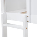 Queen Over Queen Bunk Bed with Built-in Storage Cabinets,Charging Station,Ladder,Safety Guardrails,Solid Pine Wood Bunk Bed,White