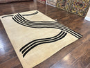 Modern Rug 6x9, Cream and Black, Abstract Pattern