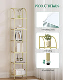 Bookcase Bookshelf 6 Tier Gold Tempered Glass Arched Top