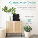 Two Door Rattan Storage Cabinet Natural Finish With Non Scratch Foot Pads For Living Room Hallway Kitchen