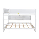 Queen Over Queen Bunk Bed with Built-in Storage Cabinets,Charging Station,Ladder,Safety Guardrails,Solid Pine Wood Bunk Bed,White