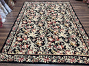 Wool Needlepoint Rug 9x12, William Morris Vintage Chinese Needlepoint Carpet 9 x 12, Handwoven, Allover Floral Area Rug, Black Light Green