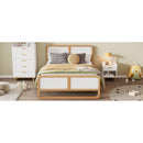 Modern Style Queen Size Solid Wood Platform Bed for Kids, Teens, Adults, No Need Box Spring, Walnut and White