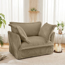 Slip-covered Armchair with 1 Big Back Cushion and 2 Big Toss Pillows, Single Deep Seat Comfy Single Couch Sofa Multiple Large Soft Pillows, Camel Corduroy Fabric