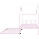 Twin Size Metal House Bed with Twin Size Trundle, Pink