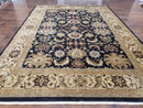Indo Mahal Rug 8x12, Indian Sultanabad Handmade Area Rug, Vintage Hand-Knotted Wool Black Floral Traditional Oriental Dinning Room Rug