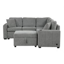 Multi-Functional Sectional Sofa Convertible Pull-out Bed with Storage Ottoman, USB Ports, Cup Holders, Chenille, Gray, 84.7'