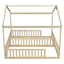 Double Twin House-Style Floor Bed with Fence, Guardrails, without door, Natural(Old Sku:W504P143318)