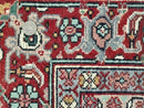 Indo Persian Bidjar Rug 8x11, Herati Mahi Pattern, Red Navy Blue, Handmade Vintage Wool Carpet