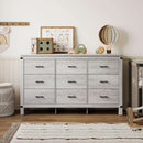 59 Inch Washed Grey Modern Farmhouse DresserWithNineDrawers