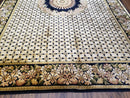 Indian Rug with Tibetan Weave, 6x8 - 6x9 Rugs, Indo-Tibetan Rug, Black and Cream Beige Tan, Floral Border, Soft Rug, Handmade Area Rug, Wool