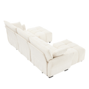 Elegant Textured Chenille 3 Seater Sofa Set with Ottoman and Throw Pillows in Sturdy Solid Wood Frame, White