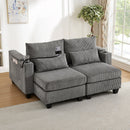 Convertible Chaise Lounge 63' Loveseat Sofa Bed with USB Ports, Cup Holders, Phone Holder, Ample Storage, Grey Corduroy