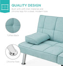 Linen Folding Futon Sofa Bed Aqua With Removable Armrests