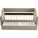 Twin Size Upholstered Daybed with Storage Drawers, Solid Wood Sofábed Bed Frame with Velvet Fabric & Wood Slat Support for Bedroom, Living Room, Office,Light Grey