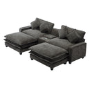 Modern Chenille Upholstered Sectional Sofa with Ottomans, USB Ports, Cup Holders, and Storage in Grey