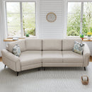 Upholstered 3-seater Curved Sofa with Printed Pillows, Beige Chenille, 111 Inches