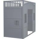 Twin Size House Loft Bed With Ladder and Wardrobe-Grey