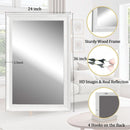 Rectangular White Wood Wall Mirror 24x36 Inches Bathroom