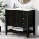 36' Bathroom Vanity with Sink Combo, One Cabinet and Three Drawers, Solid Wood and MDF Board, Black (Old Sku:SY999505AAB)