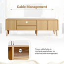 Rattan TV Stand with 2 Cabinets & 2 Open Shelves, Rattan-inspired Media Console Table for TVs up to 80", Entertainment Center with Solid Wood Legs, TV cabinet for Living room, Bedroom, Home Theatre