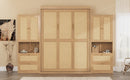Full Size Solid Wood With Rattan Murphy Bed Cabinet Space-Saving Bed with 2 Side Cabinet Storage Shelves, Perfect for Guest Room, for Bed Room, Guest Room, Home Office, Natural