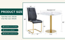 Table and chair set.31.5 Inch Elegant White Marble Pattern Round Dining Table - Suction Molding Annular Texture.Paired With 4 Black High-quality PU Chairs With Arched Golden Metal Legs.