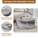 Simple Grey Marble Textured Cylindrical Coffee Table, Industrial Style MDF Living Room Furniture, 27.5-Inch Diameter.12 inch height,Suitable for industrial style living rooms.
