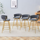 Four-piece rotating swivel chair, black cotton and linen soft seat surface, golden metal legs, rust-proof and wear-resistant, suitable for high tables in restaurants/bars
