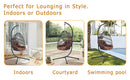 Indoor Outdoor Egg Swing Chair with Stand, Patio Grey Wicker Rattan Hanging Chair with Rope Back, Cushion,Cover,All Weather Foldable Hammock Chair for Bedroom, Porch, Garden