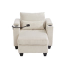 Convertible Chaise Lounge Sofa Chair Sofa Bed with USB Ports, Cup Holders, Phone Holder, and Storage, Beige Corduroy, 37.4'