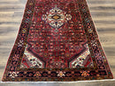 Persian Hamadan Rug 4x7, Tribal Village Malayer Carpet, Red and Ivory, Bohemian Antique