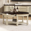 Vintage Oval Coffee Table with Drawer and Storage Shelf, Antique Cocktail Table in 45', French Country Accent Table for Living Room,Beige and Espresso