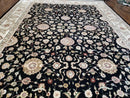 8' 5" X 11' 6" Vintage Handmade Oriental Floral Wool Rug Silk Accent Black Nice