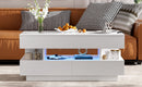 U-Can Lift-Top Coffee Table with 2 Drawers, Modern Coffee Table with Adequate Hidden Compartment, Multi-Functional Lift-Top Coffee Table with High-Gloss Finish for Living Room