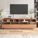 Modern TV with 4 Drawers& 2 open Cabinets, Media Console Table for TVs up to 75", Entertainment Center with Acrylic transparent Storage Space for Living Room, Bedroom, Home Theatre