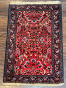 Small Antique Persian Tribal Rug 2x3, Red, Floral, Handmade, Hamadan Rug