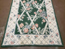 3' 6" X 5' 6" Hand Stitched Indian Wool Rug with Backing Green Beige