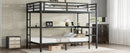 FULL Over Twin Bunk Bed with Desk and Shelves, Multiple Placement, with LED and USB, Black