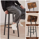 Swivel bar stool set of 2 with backrest, industrial style, metal frame, 29.5" high for dining room. Rustic Brown, 13.4"w x 40.5"h.