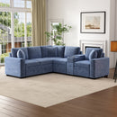 L-shaped Convertible Sofa Bed with Pull-Out Bed, Cup Holders, and Storage Space, Blue Chenille, 120.5'