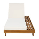 LOUNGE CHAISE SET, SPACE AVAILABLE ON ONE SIDE,ACACIA WOOD WITH WATER-RESISTANT LOUNGE CUSHIONS (CREAM & 4 INCH THICK) - MATCHING DARK GREY VERSION AVAILABLE