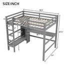 Full Size Loft Bed with Multifunction Shelves and Under-bed Desk, Gray