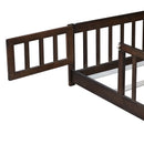 Twin Size Floor Bed with Fence and Door,Rubber Wood Floor Bed with Safety Guardrails,Espresso