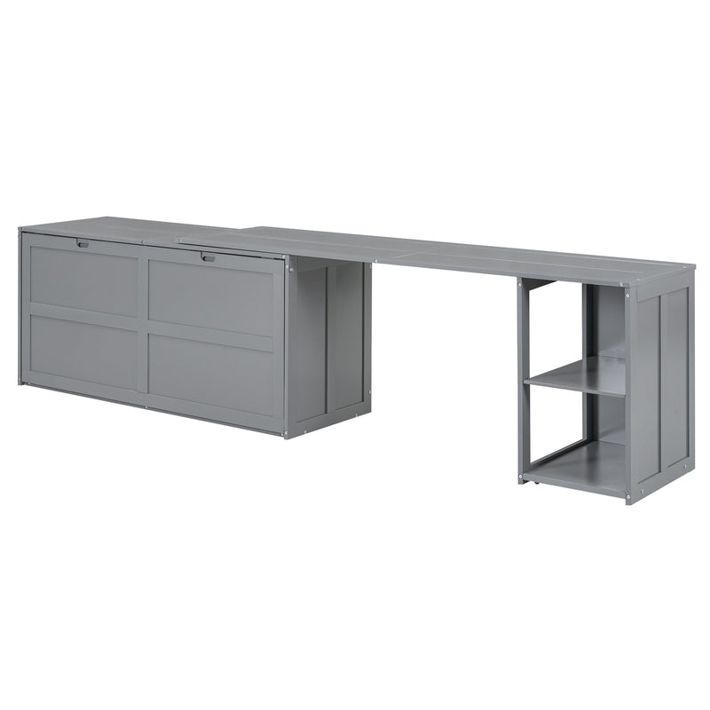 Queen Size Murphy Bed with Rotable Desk, Gray