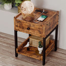 Bedside Table With Charging Station In Vintage Brown