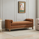 Elegant Upholstered Bench,Daybed,Ottoman with Wood Legs & 2 Bolster Pillows,Brown PU,66.34'W