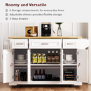 K&K 54inch Large Kitchen Island with Rubber Wood Drop Leaf, Embossed Texture Rolling Kitchen Cart on 4 Wheels with 4 Doors and 3 Drawers, Kitchen Island with Storage for Kitchen, Dining Room,White