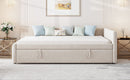 Full Size Upholstered L-Shaped Upholstered Daybed with Twin
Size Pop Up Trundle, Beige